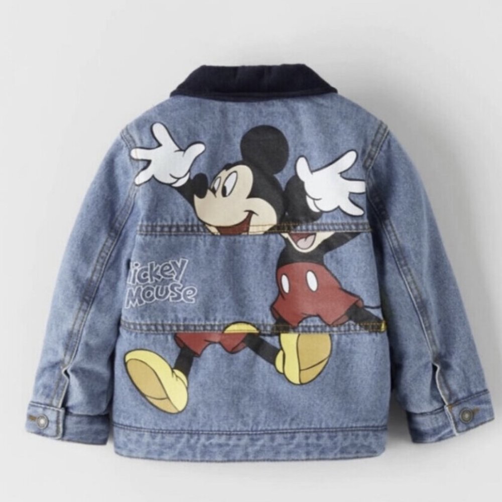 zara x Disney Mickey Mashup Sherpa Lined Denim Coat - Size 3-4 years